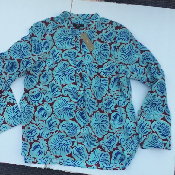 J Crew silk crepe popover shirt. Button half-placket and cuffs. NWT Sz M - Picture 2 of 5